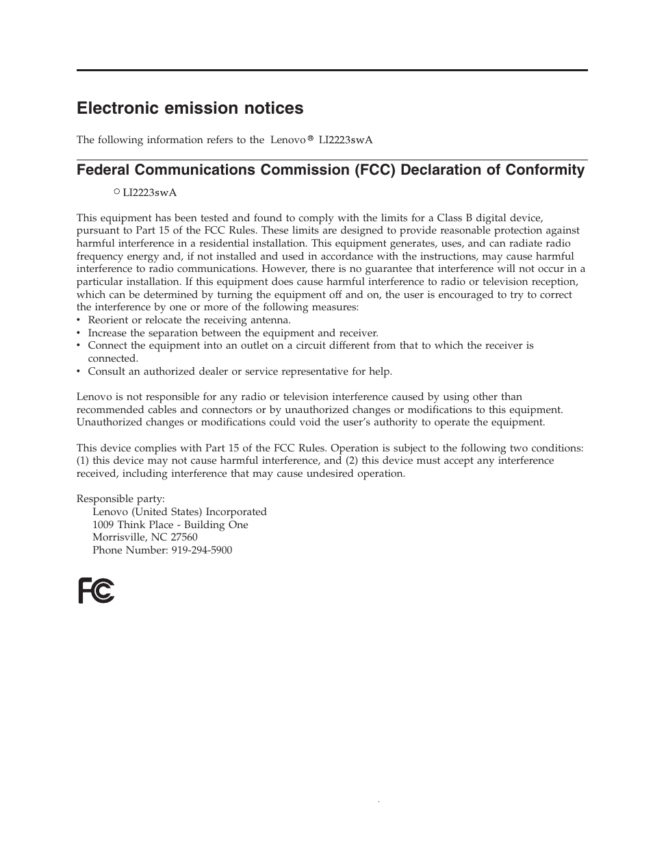 Lenovo LI2223s Wide LCD Monitor User Manual | 18 pages