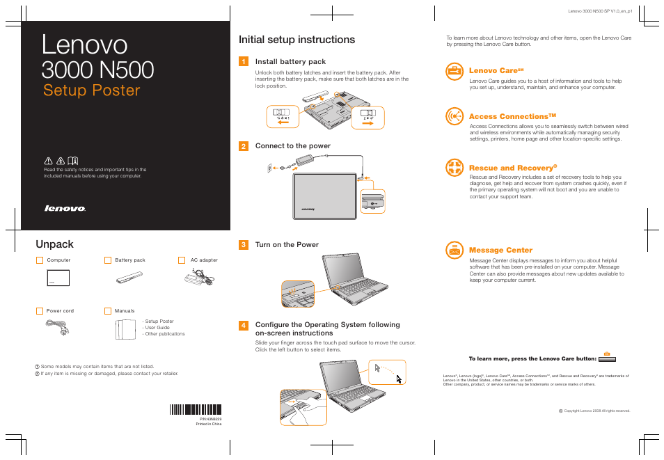 Lenovo N500 Notebook User Manual | 2 pages