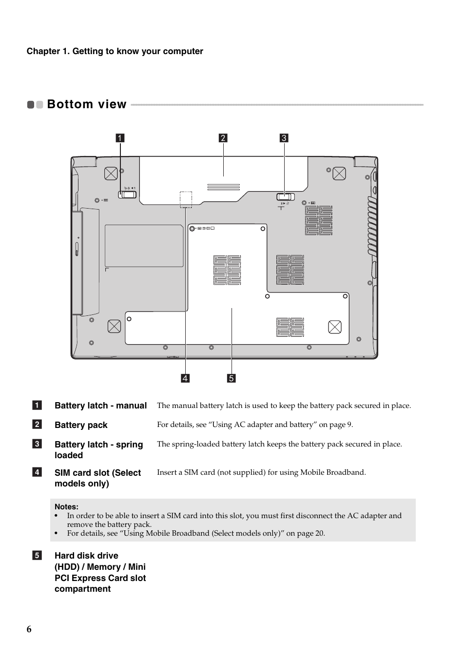 Bottom view | Lenovo B575 Notebook User Manual | Page 10 / 41