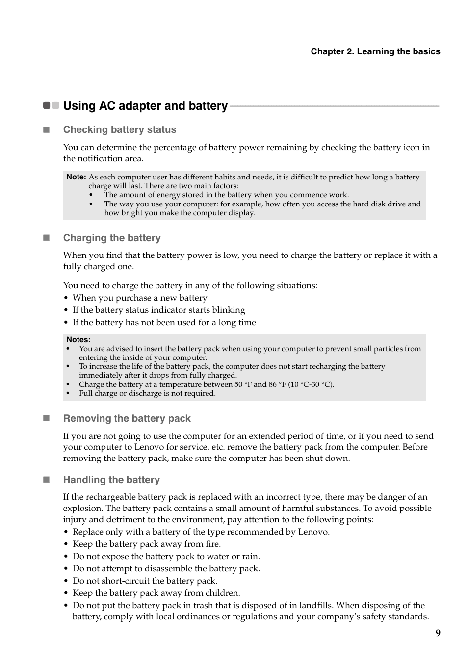 Using ac adapter and battery | Lenovo B575 Notebook User Manual | Page 13 / 41
