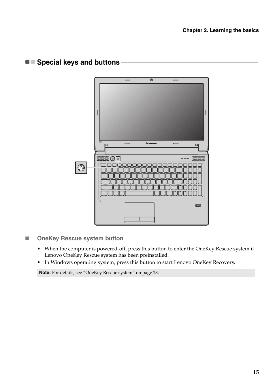 Special keys and buttons | Lenovo B575 Notebook User Manual | Page 19 / 41