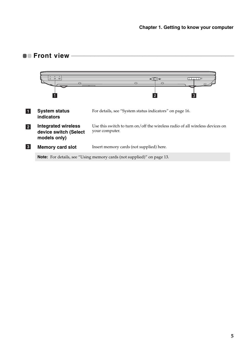 Front view | Lenovo B575 Notebook User Manual | Page 9 / 41