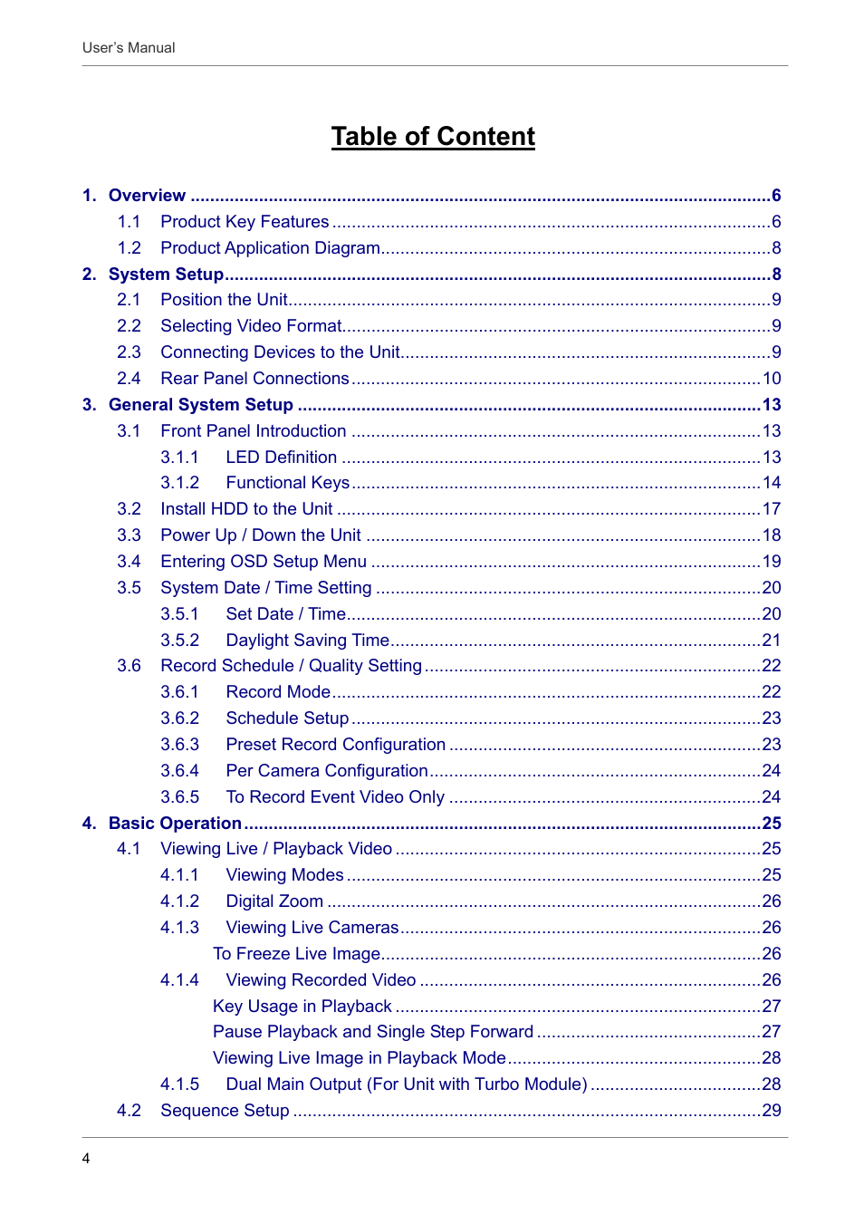 Table of content | AVE MV DR16X User Manual | Page 5 / 46