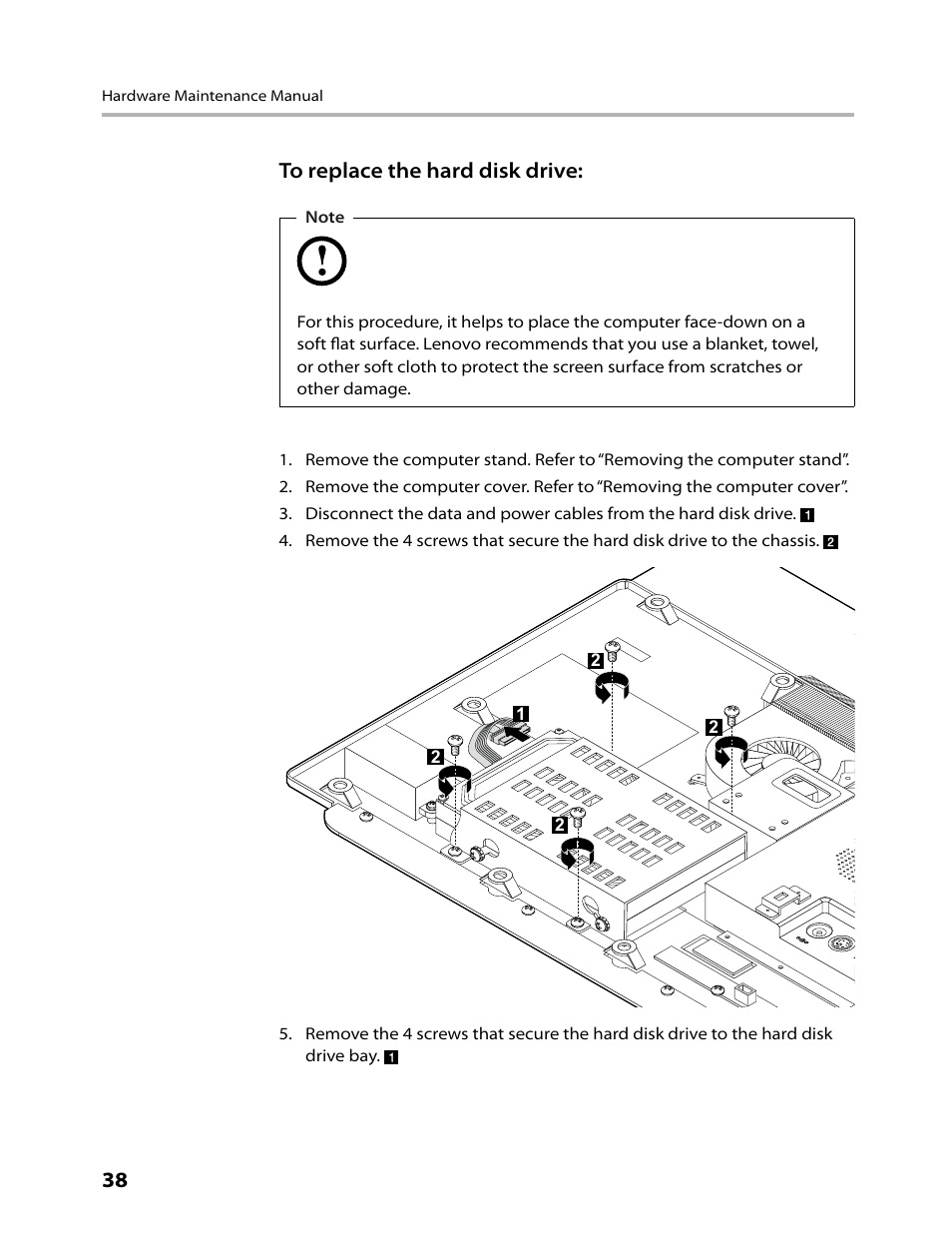 38 to replace the hard disk drive | Lenovo IdeaCentre B300 User Manual | Page 40 / 64