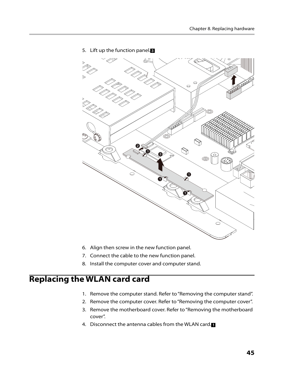 Replacing the wlan card card | Lenovo IdeaCentre B300 User Manual | Page 47 / 64