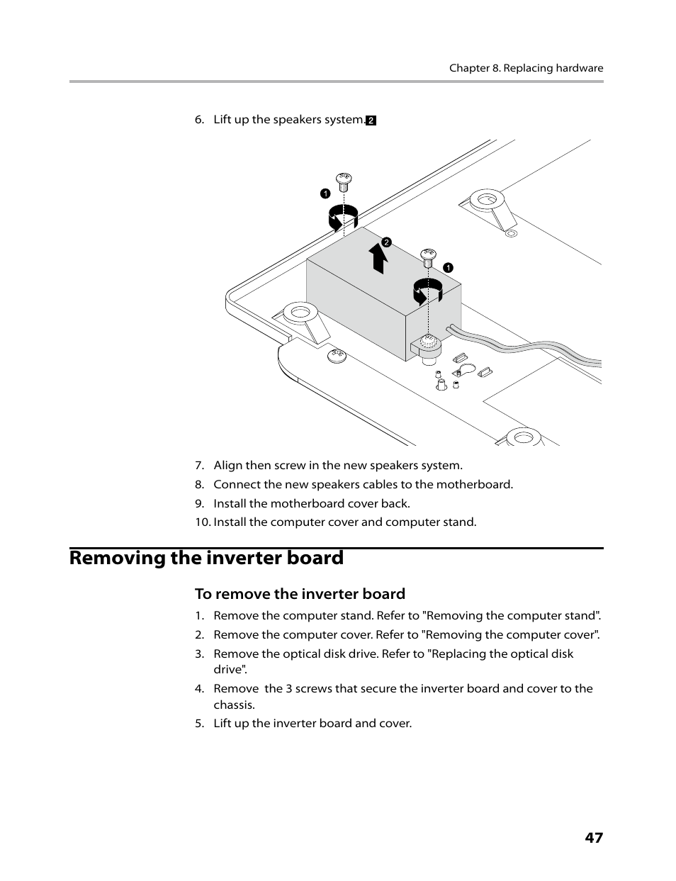 Removing the inverter board | Lenovo IdeaCentre B300 User Manual | Page 49 / 64