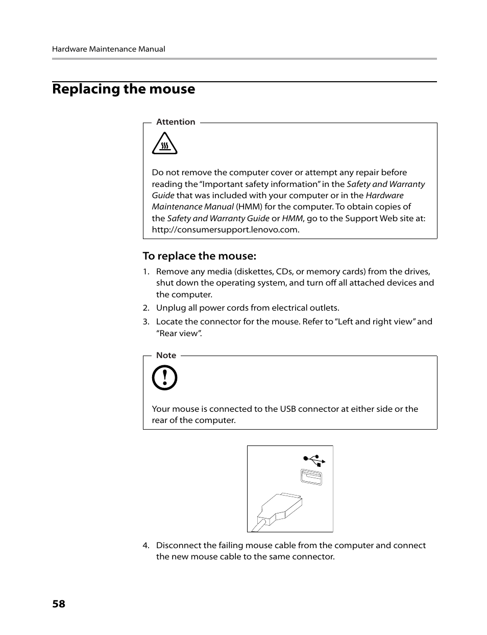 Replacing the mouse | Lenovo IdeaCentre B300 User Manual | Page 60 / 64