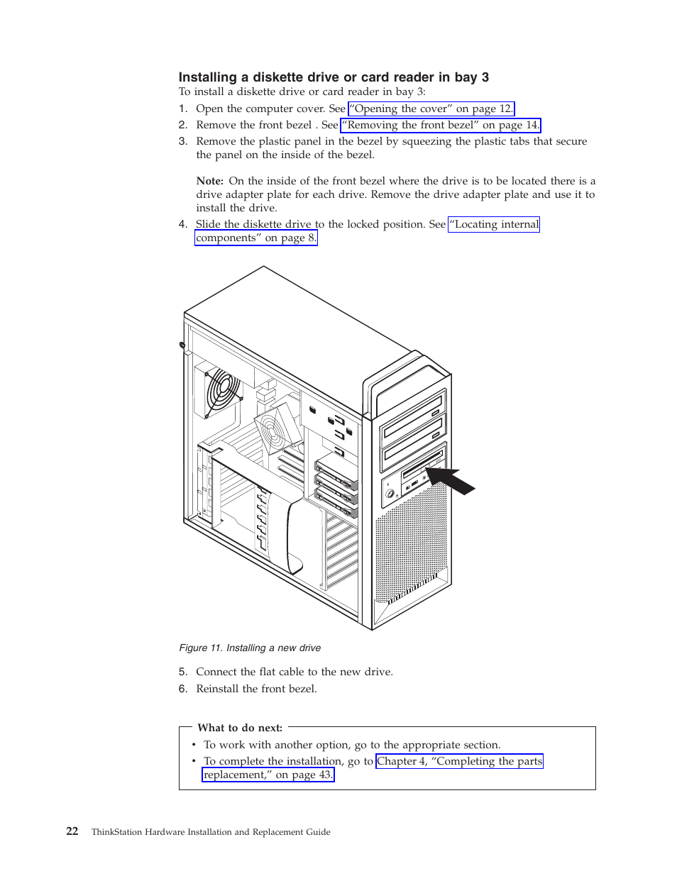 Installing, Drive, Diskette | Card, Reader | Lenovo THINKSTATION S10 User Manual | Page 30 / 62