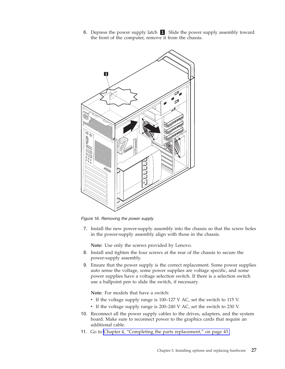 Removing, Power, Supply | Lenovo THINKSTATION S10 User Manual | Page 35 / 62