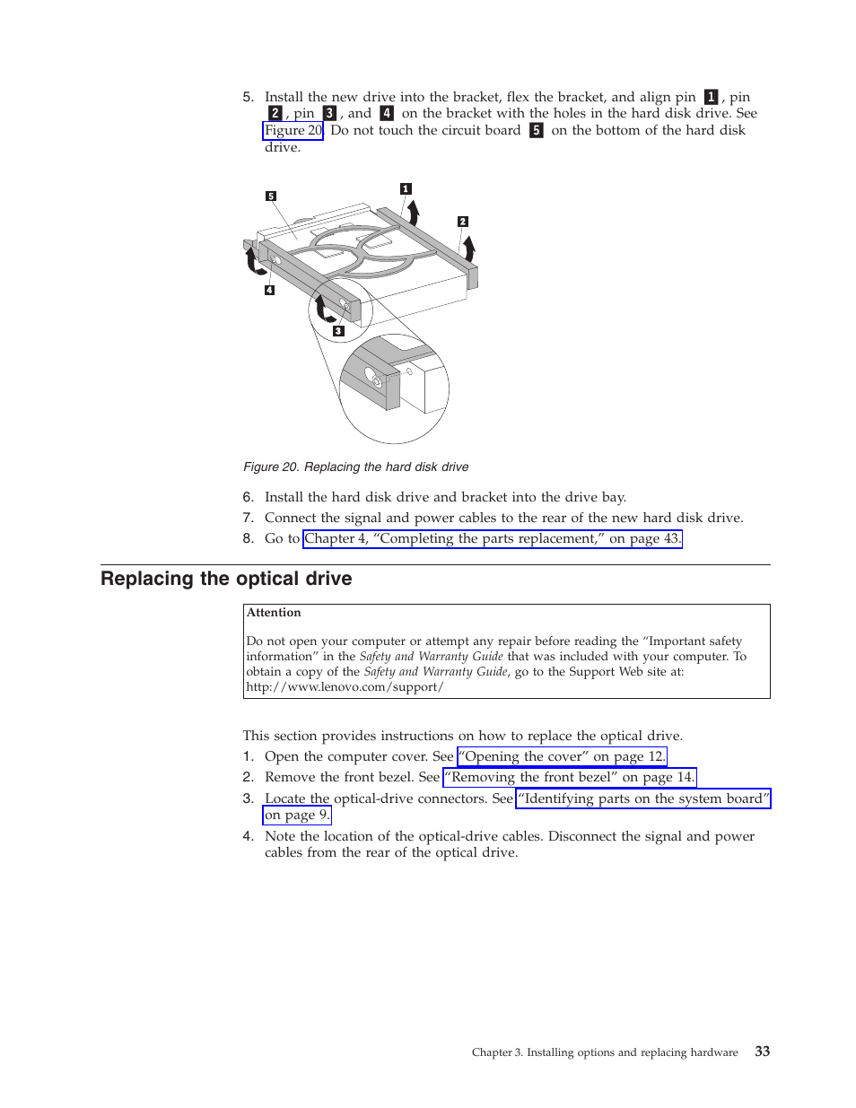 Replacing the optical drive, Replacing, Optical | Drive, Hard, Disk | Lenovo THINKSTATION S10 User Manual | Page 41 / 62