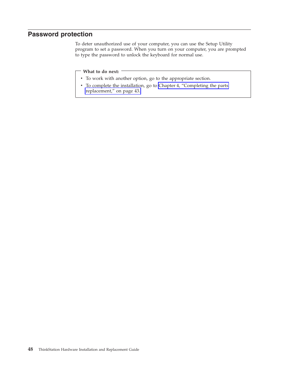 Password protection, Password, Protection | Lenovo THINKSTATION S10 User Manual | Page 56 / 62