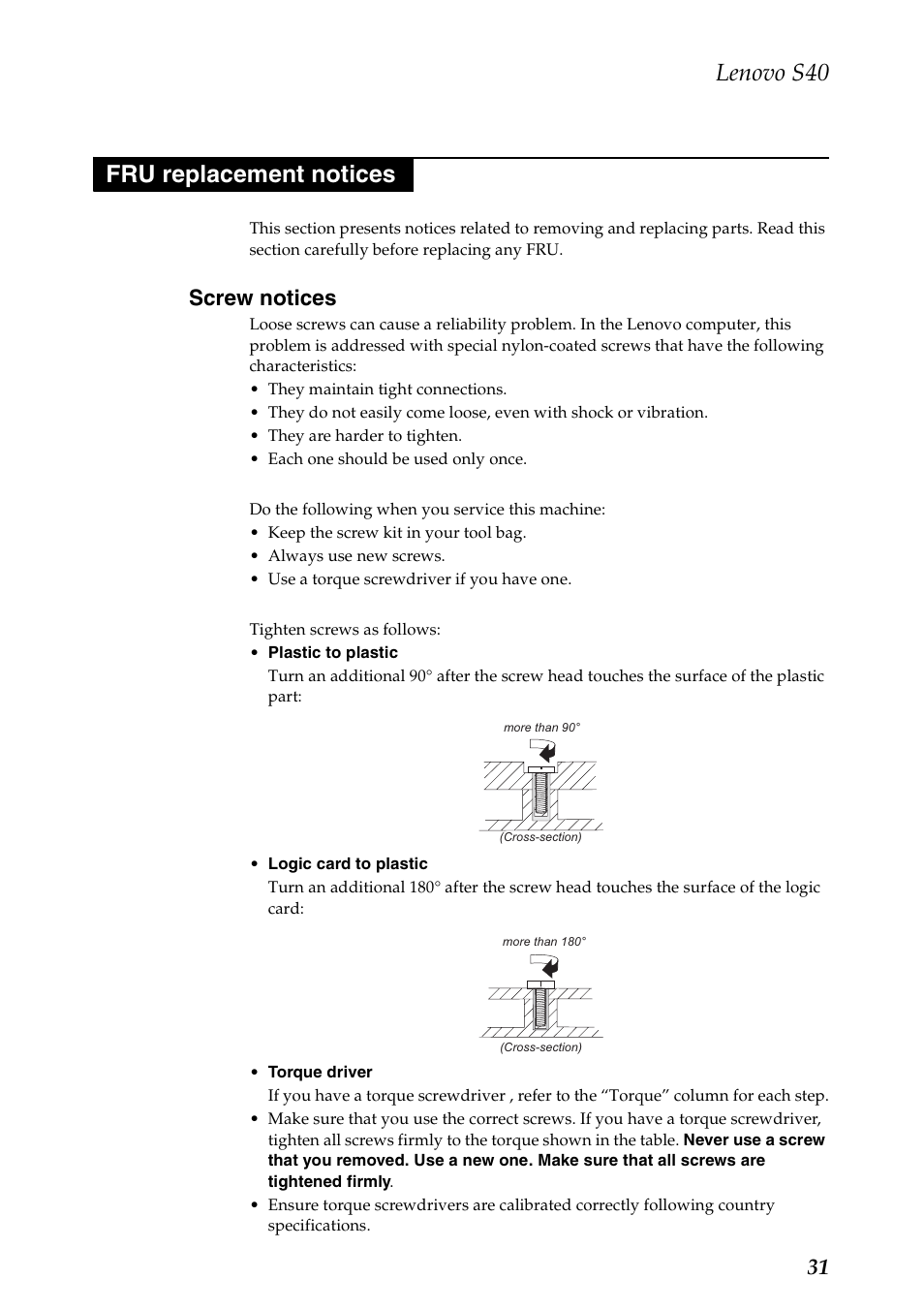 Fru replacement notices, Screw notices, Lenovo s40 | Lenovo S40-70 Notebook User Manual | Page 35 / 81