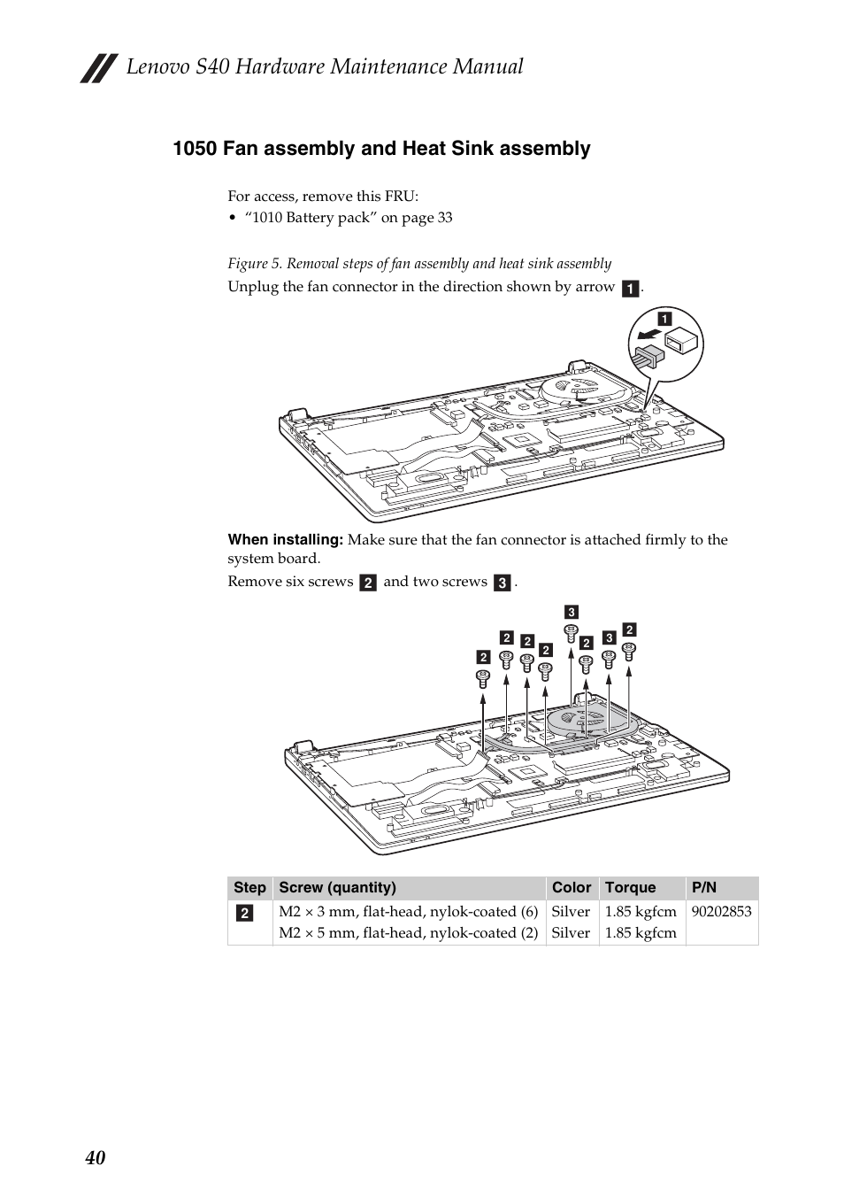 1050 fan assembly and heat sink assembly, Lenovo s40 hardware maintenance manual | Lenovo S40-70 Notebook User Manual | Page 44 / 81