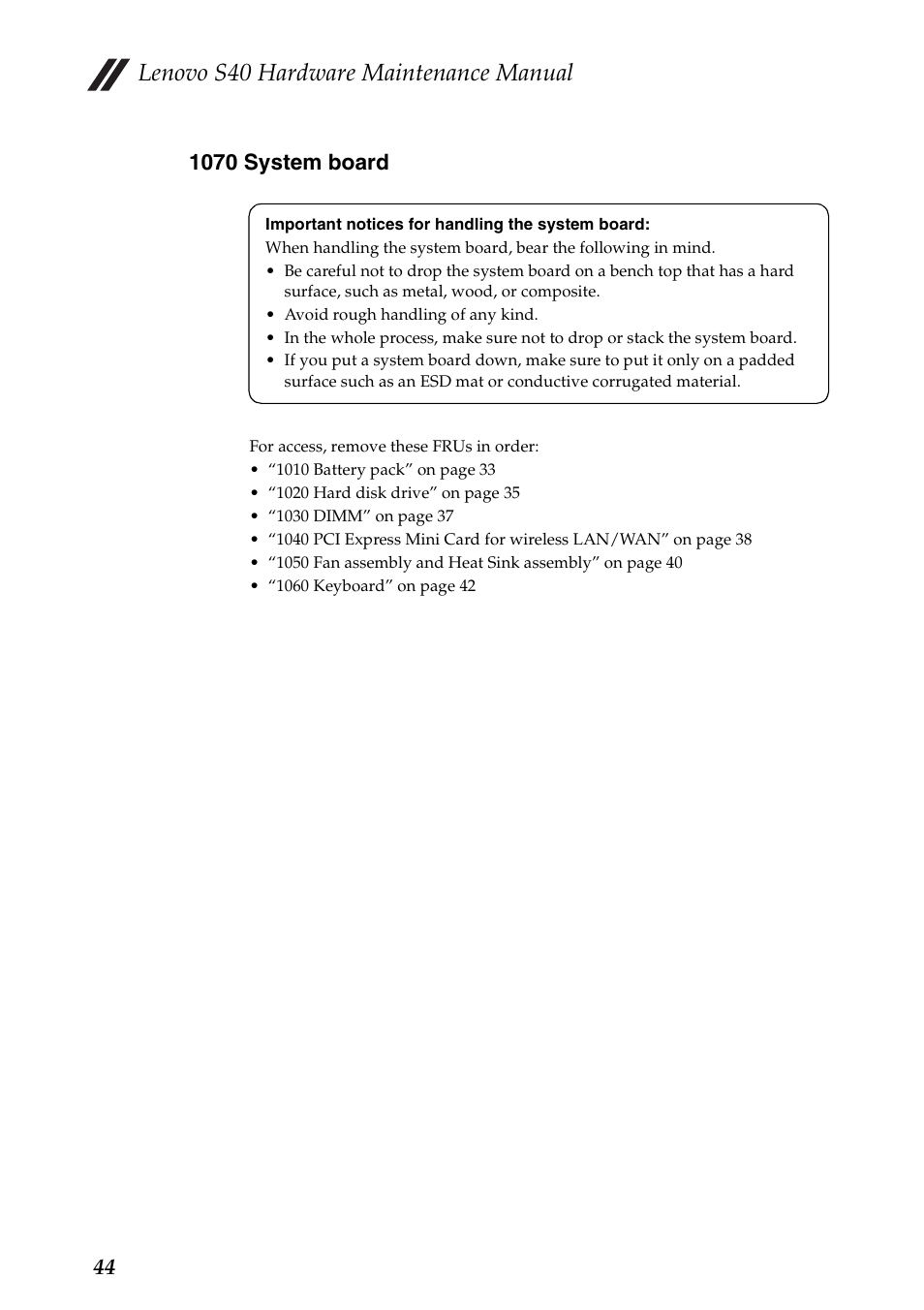 1070 system board, Lenovo s40 hardware maintenance manual | Lenovo S40-70 Notebook User Manual | Page 48 / 81