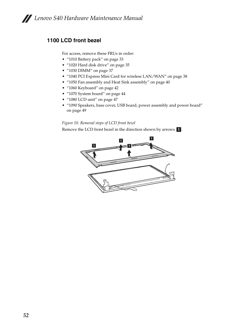 1100 lcd front bezel, Lenovo s40 hardware maintenance manual | Lenovo S40-70 Notebook User Manual | Page 56 / 81