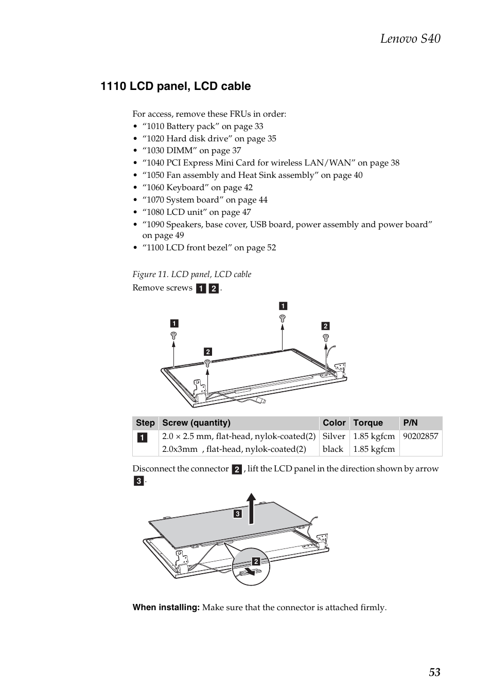 1110 lcd panel, lcd cable, Lenovo s40 | Lenovo S40-70 Notebook User Manual | Page 57 / 81