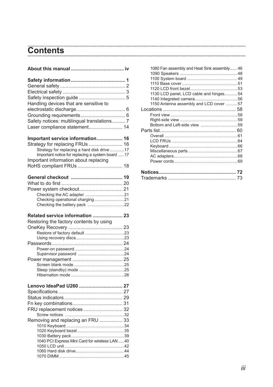 Lenovo IdeaPad U260 User Manual | Page 3 / 77