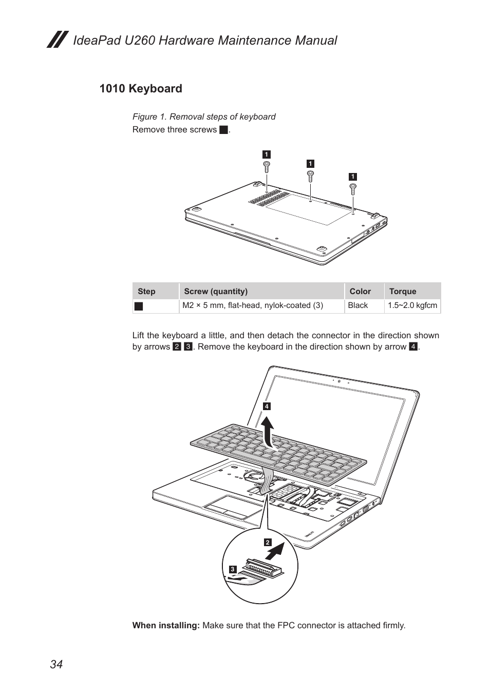 1010 keyboard, Ideapad u260 hardware maintenance manual | Lenovo IdeaPad U260 User Manual | Page 38 / 77