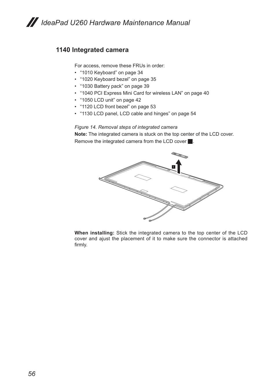 1140 integrated camera, Ideapad u260 hardware maintenance manual | Lenovo IdeaPad U260 User Manual | Page 60 / 77