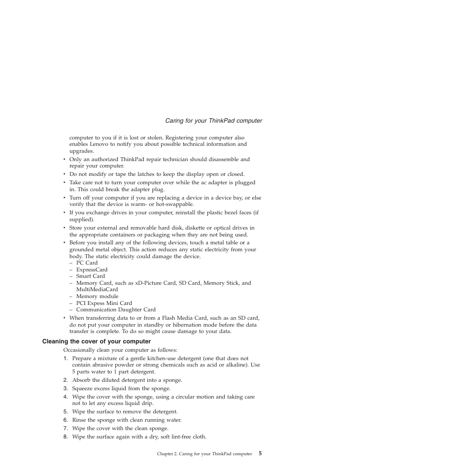 Cleaning the cover of your computer, Cleaning, Cover | Your, Computer | Lenovo ThinkPad T60p User Manual | Page 13 / 86