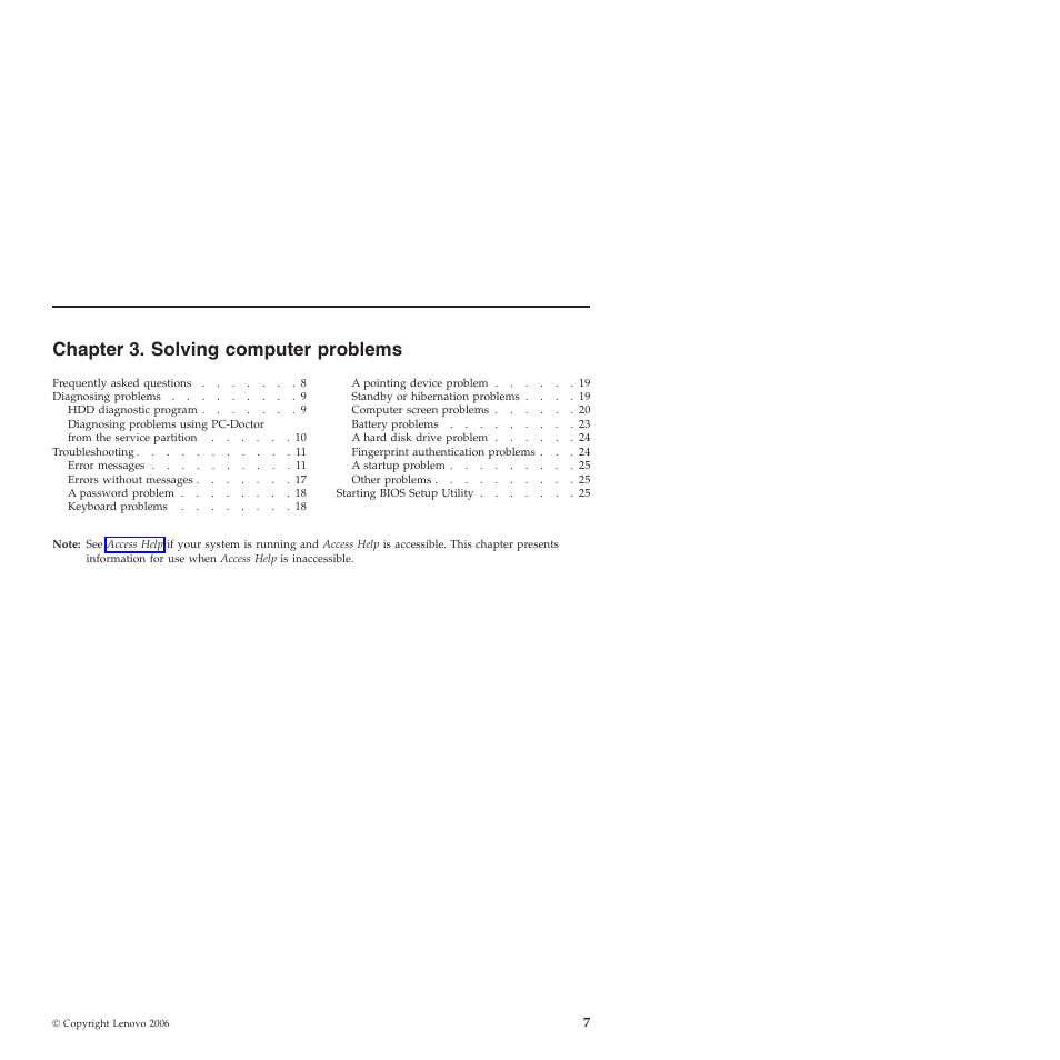 Chapter 3. solving computer problems, Chapter, Solving | Computer, Problems | Lenovo ThinkPad T60p User Manual | Page 15 / 86