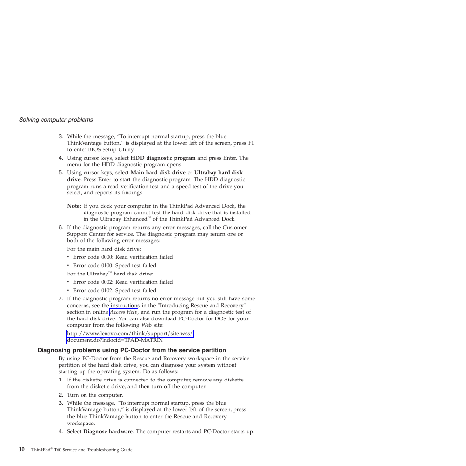 Diagnosing, Problems, Using | Pc-doctor, From, Service, Partition | Lenovo ThinkPad T60p User Manual | Page 18 / 86
