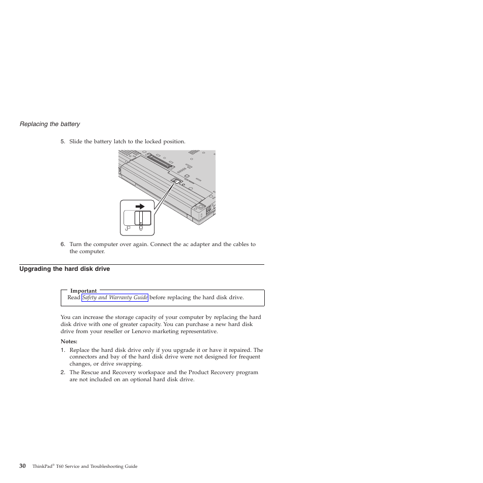 Upgrading the hard disk drive, Upgrading, Hard | Disk, Drive | Lenovo ThinkPad T60p User Manual | Page 38 / 86