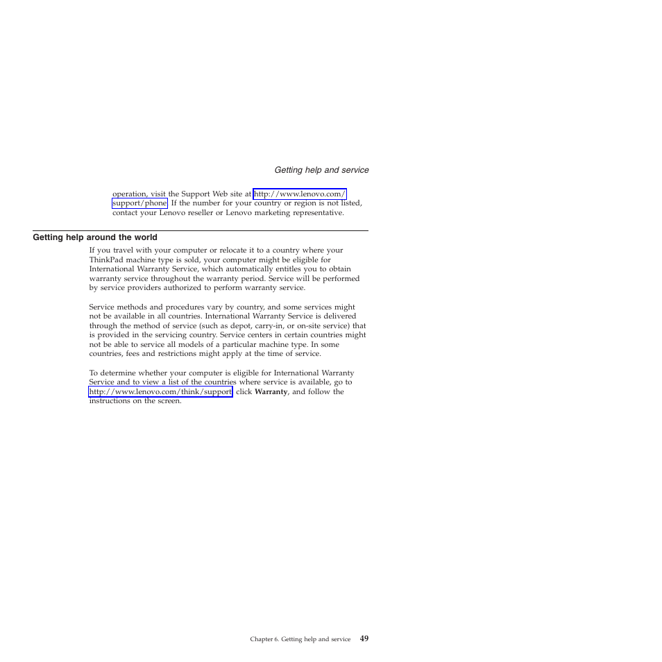Getting help around the world, Getting, Help | Around, World | Lenovo ThinkPad T60p User Manual | Page 57 / 86