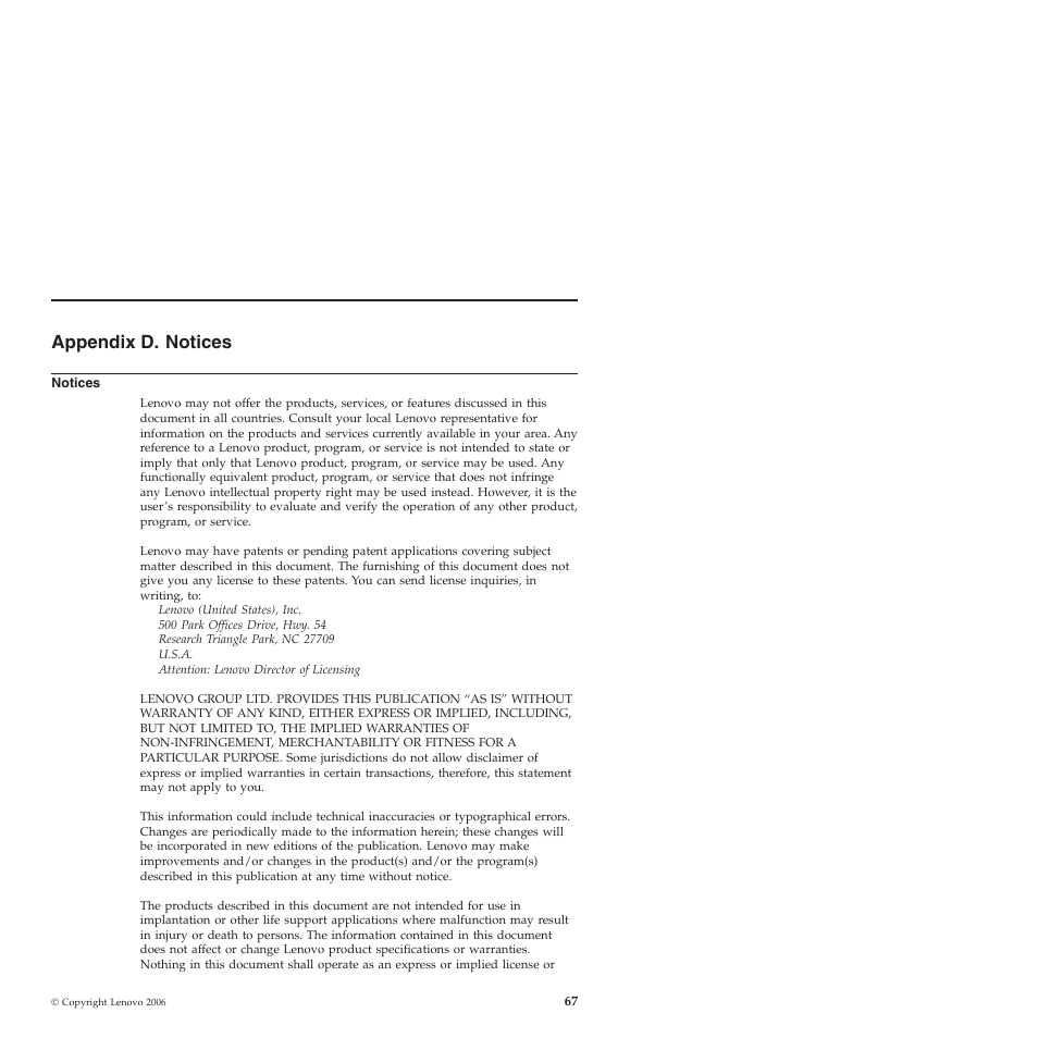 Appendix d. notices, Notices, Appendix | Lenovo ThinkPad T60p User Manual | Page 75 / 86