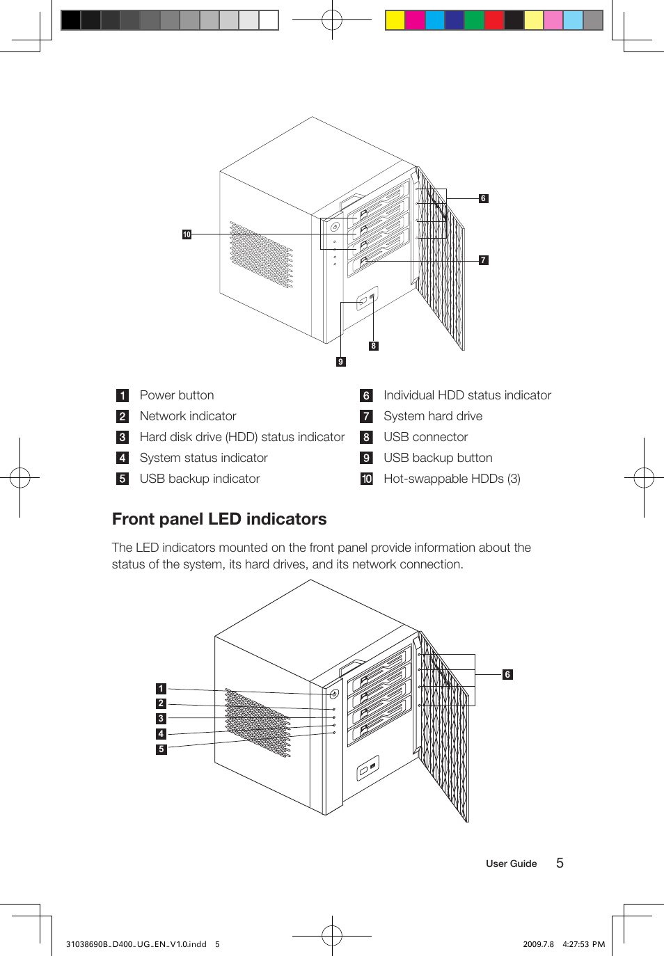 Front panel led indicators | Lenovo D400 Desktop IdeaCentre User Manual | Page 10 / 65