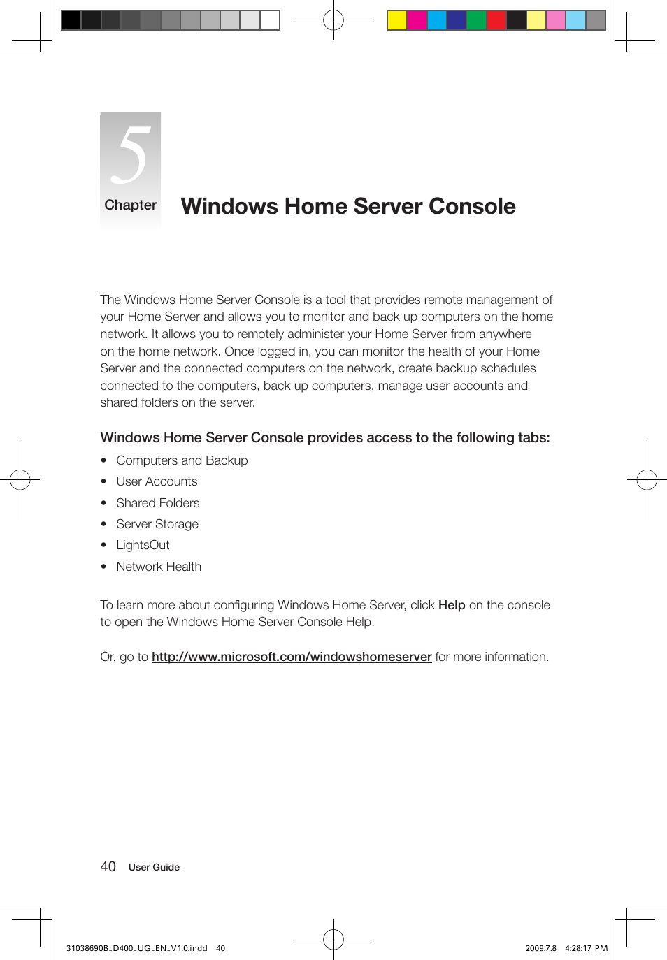 Windows home server console | Lenovo D400 Desktop IdeaCentre User Manual | Page 45 / 65