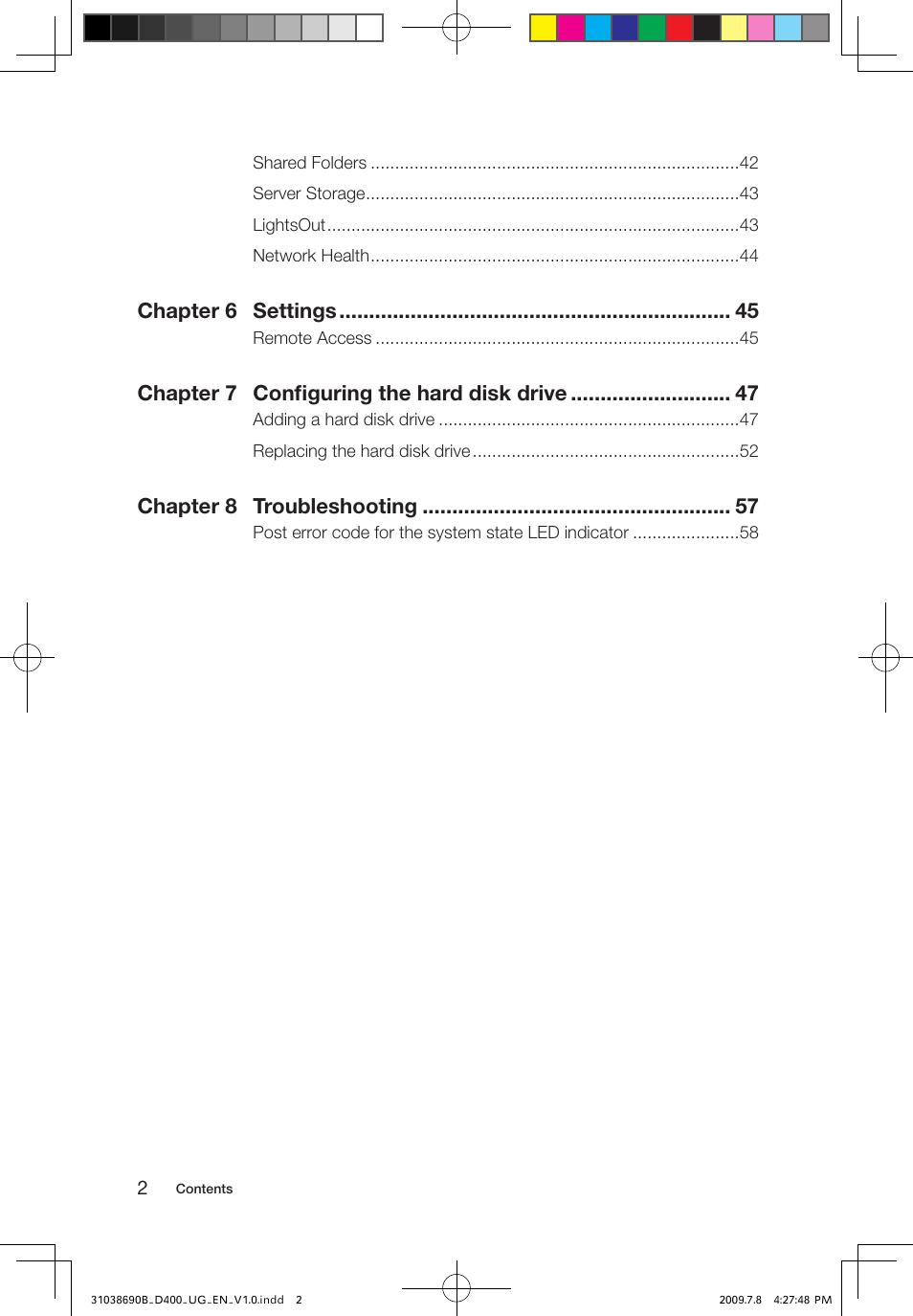 Chapter 6 settings, Chapter 7 configuring the hard disk drive, Chapter 8 troubleshooting | Lenovo D400 Desktop IdeaCentre User Manual | Page 5 / 65