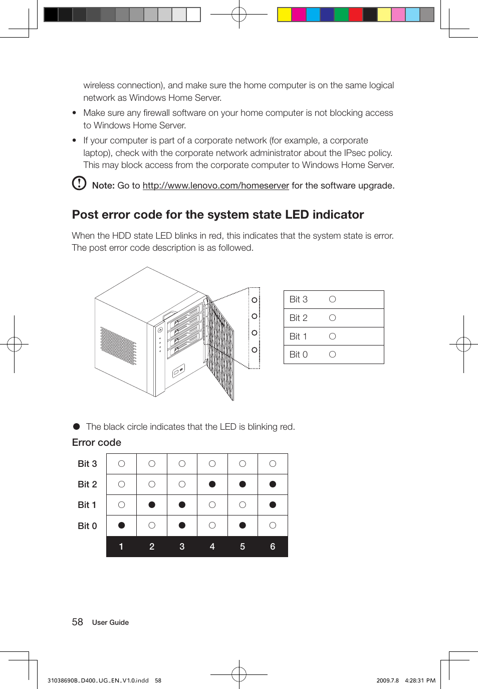 Post error code for the system state led indicator | Lenovo D400 Desktop IdeaCentre User Manual | Page 63 / 65