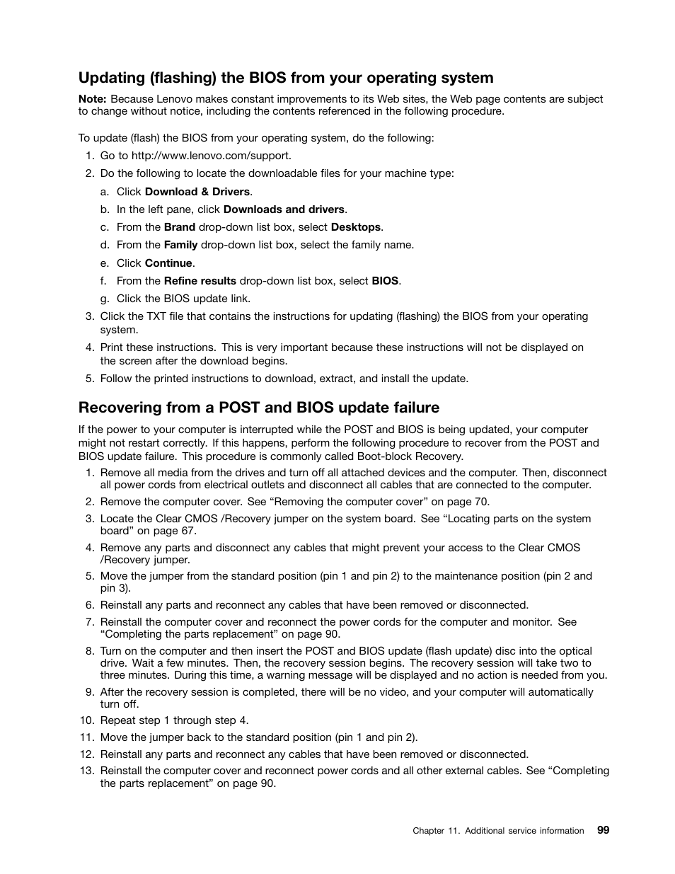 Recovering from a post and bios update failure | Lenovo H520e Desktop User Manual | Page 103 / 110