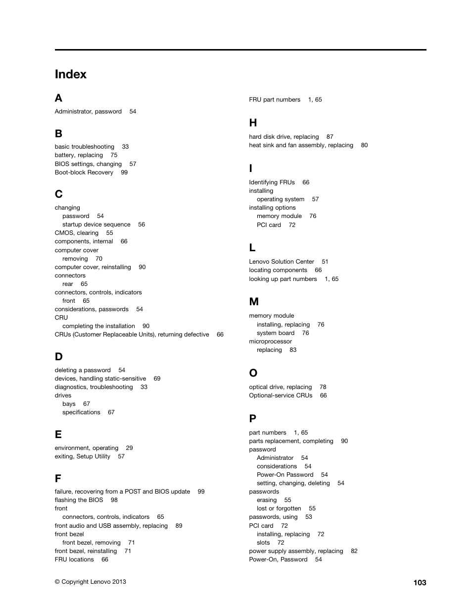 Index | Lenovo H520e Desktop User Manual | Page 107 / 110