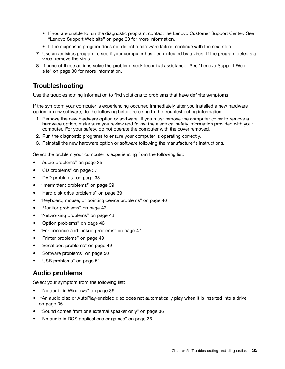 Troubleshooting, Audio problems | Lenovo H520e Desktop User Manual | Page 39 / 110