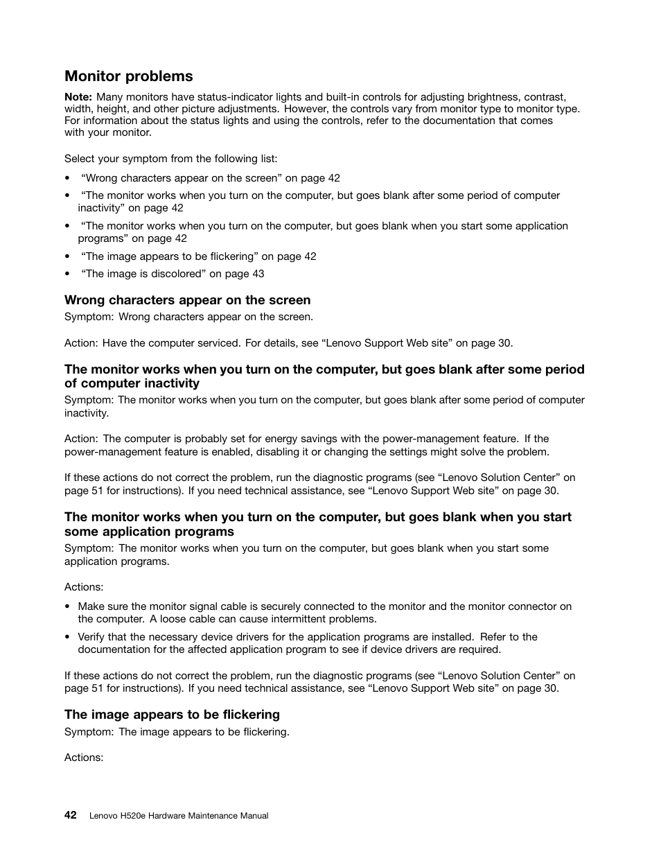 Monitor problems | Lenovo H520e Desktop User Manual | Page 46 / 110