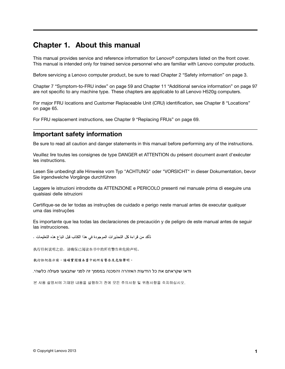 Chapter 1. about this manual, Important safety information | Lenovo H520e Desktop User Manual | Page 5 / 110