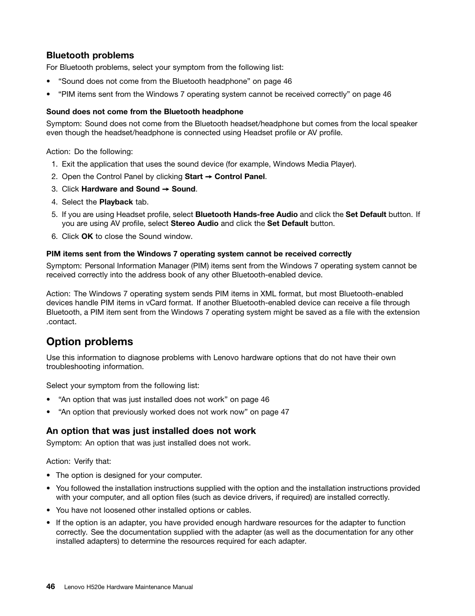Option problems | Lenovo H520e Desktop User Manual | Page 50 / 110