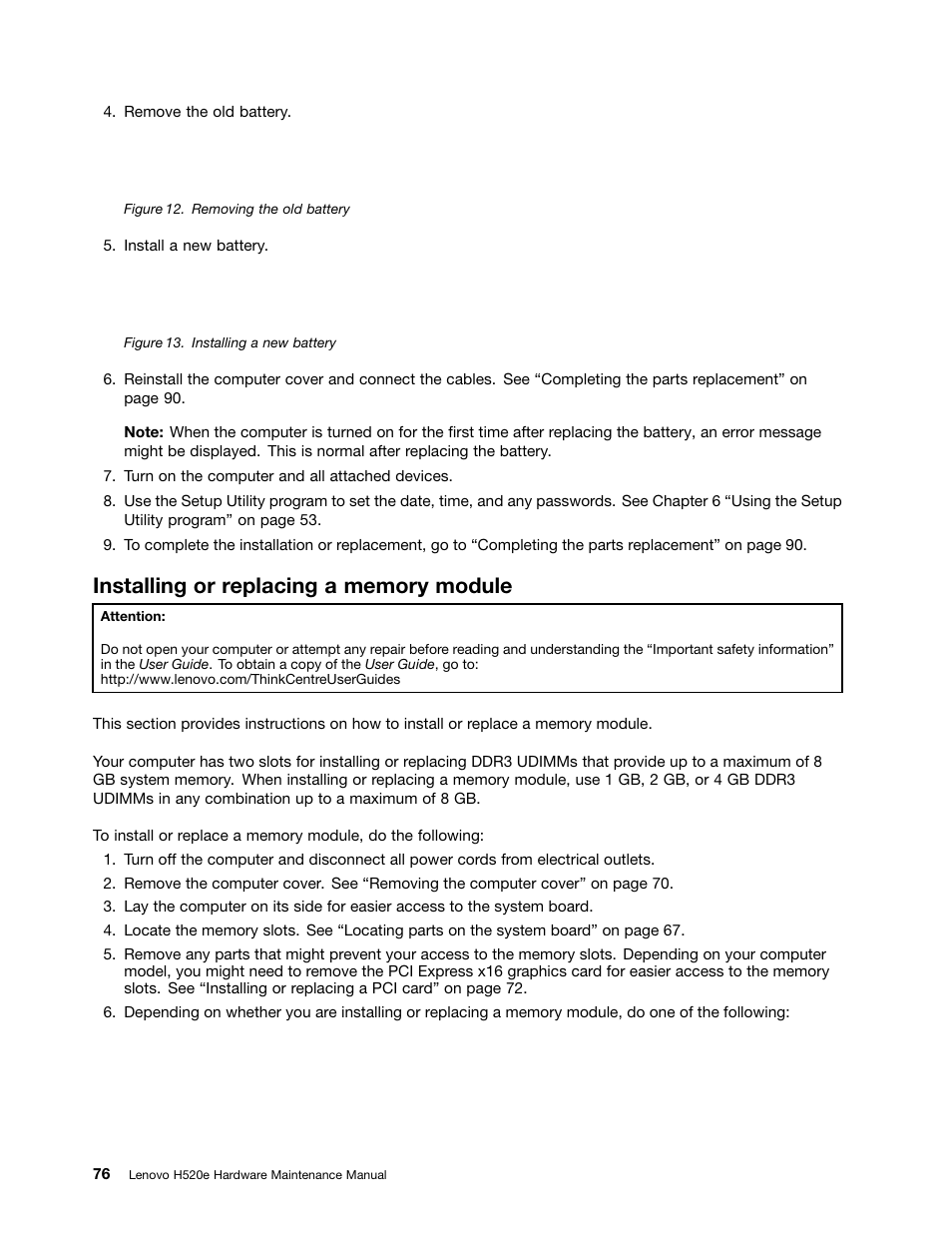 Installing or replacing a memory module | Lenovo H520e Desktop User Manual | Page 80 / 110