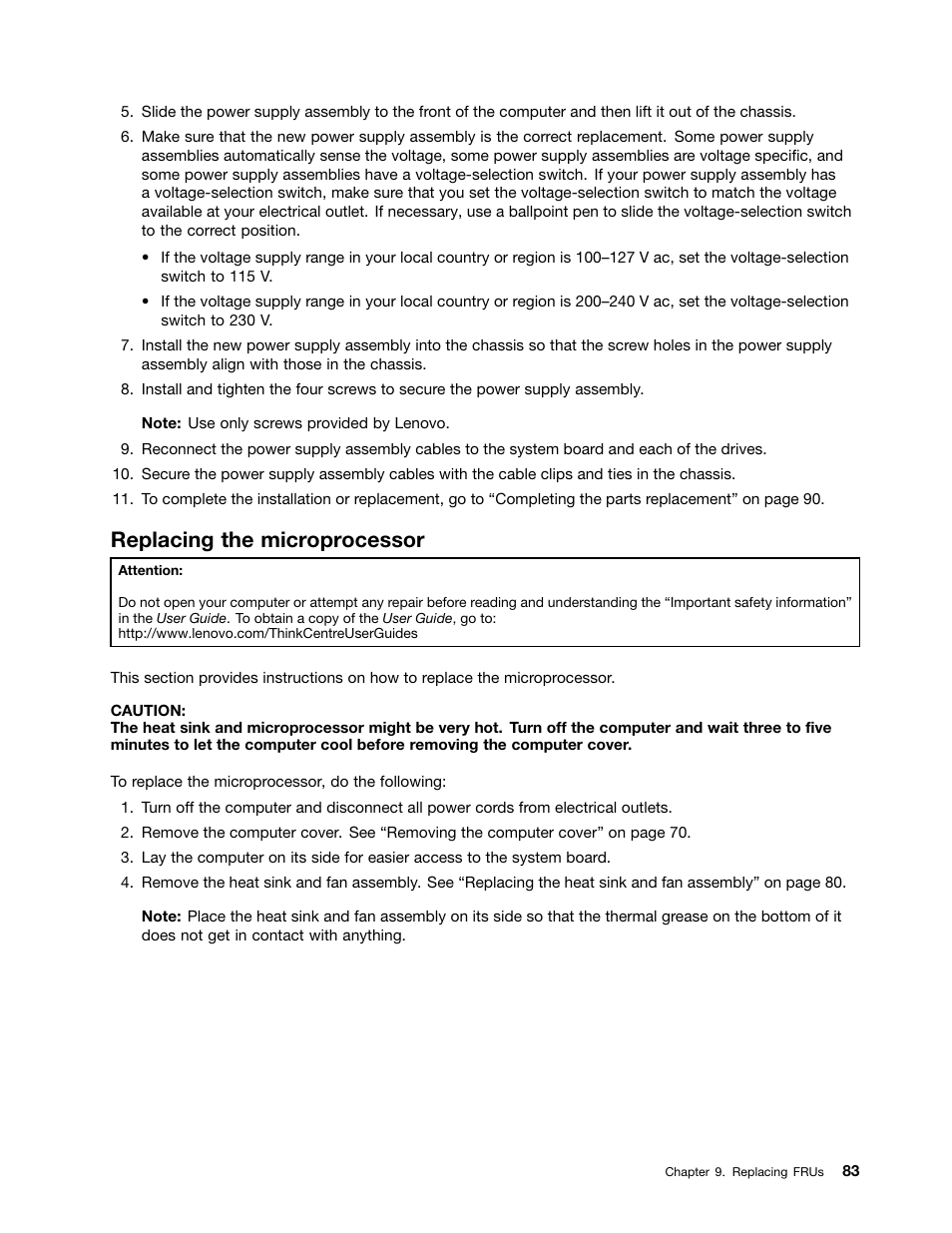 Replacing the microprocessor | Lenovo H520e Desktop User Manual | Page 87 / 110