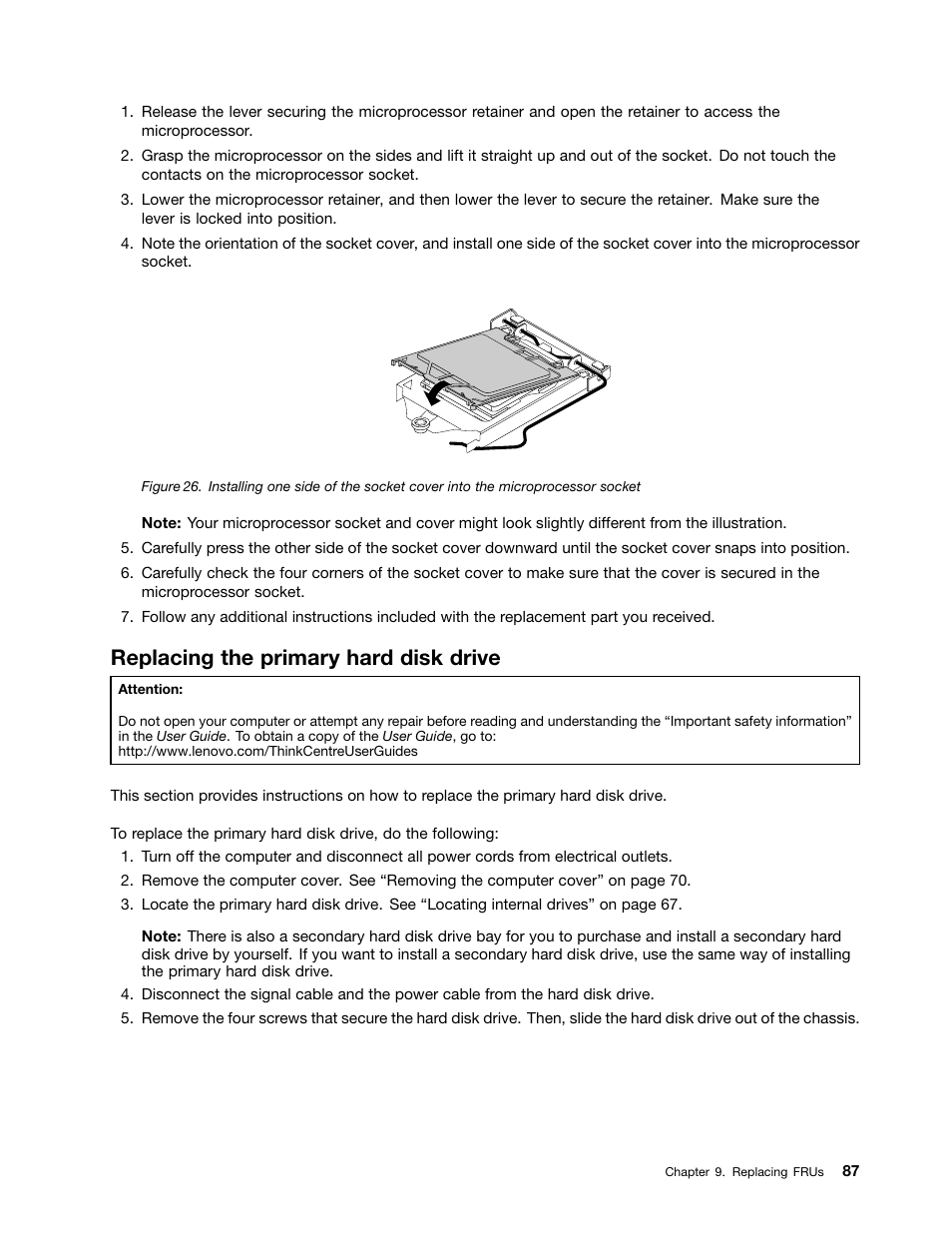 Replacing the primary hard disk drive | Lenovo H520e Desktop User Manual | Page 91 / 110