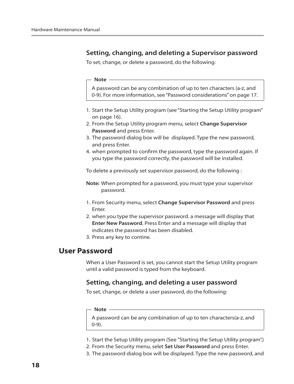 User password | Lenovo IdeaCentre Q200 User Manual | Page 20 / 55