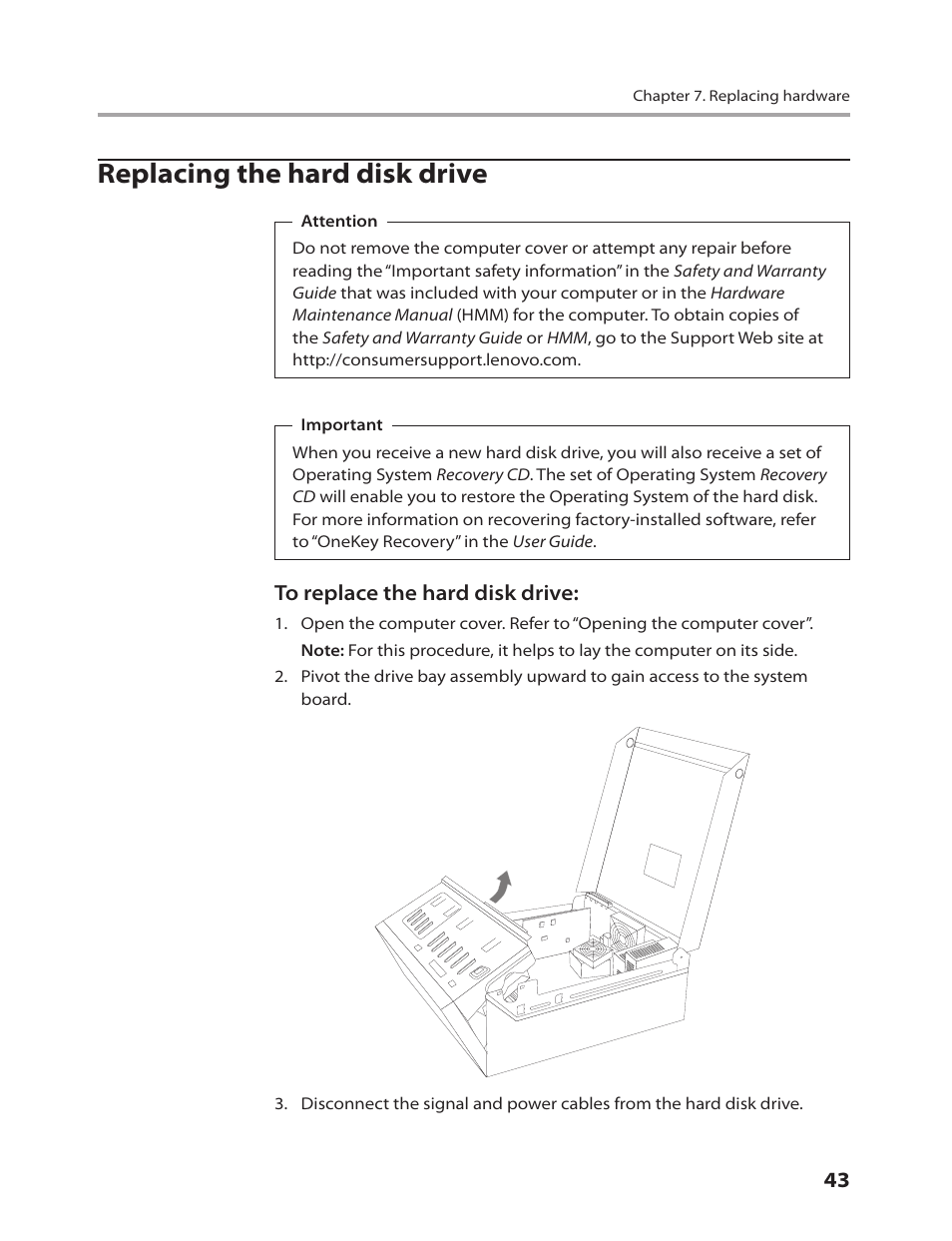 Replacing the hard disk drive | Lenovo IdeaCentre Q200 User Manual | Page 45 / 55