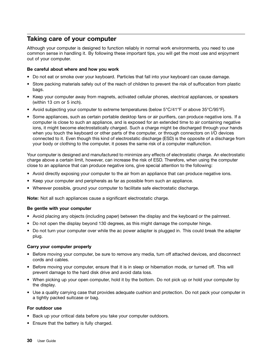 Taking care of your computer | Lenovo V490u Notebook User Manual | Page 42 / 62
