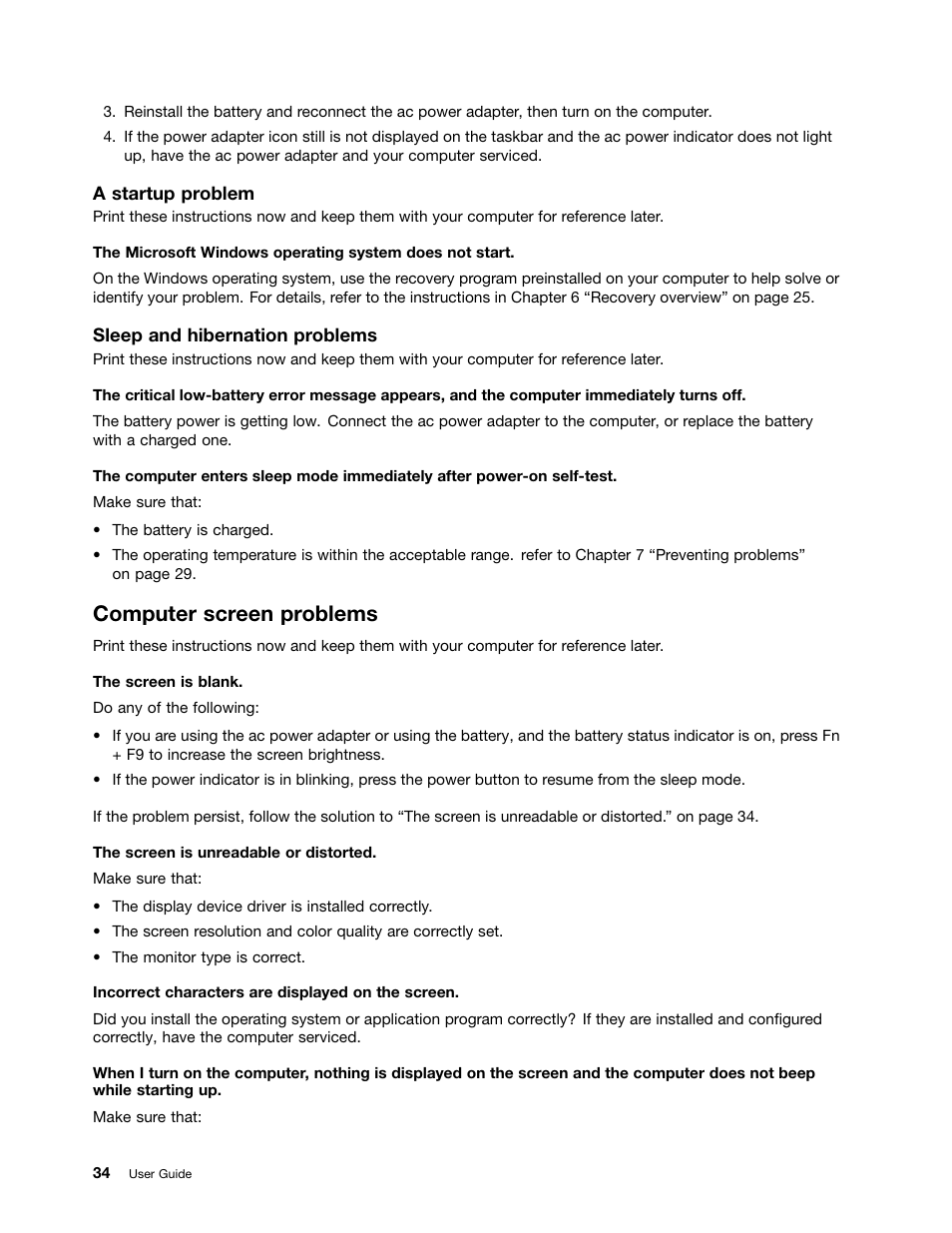 Computer screen problems | Lenovo V490u Notebook User Manual | Page 46 / 62