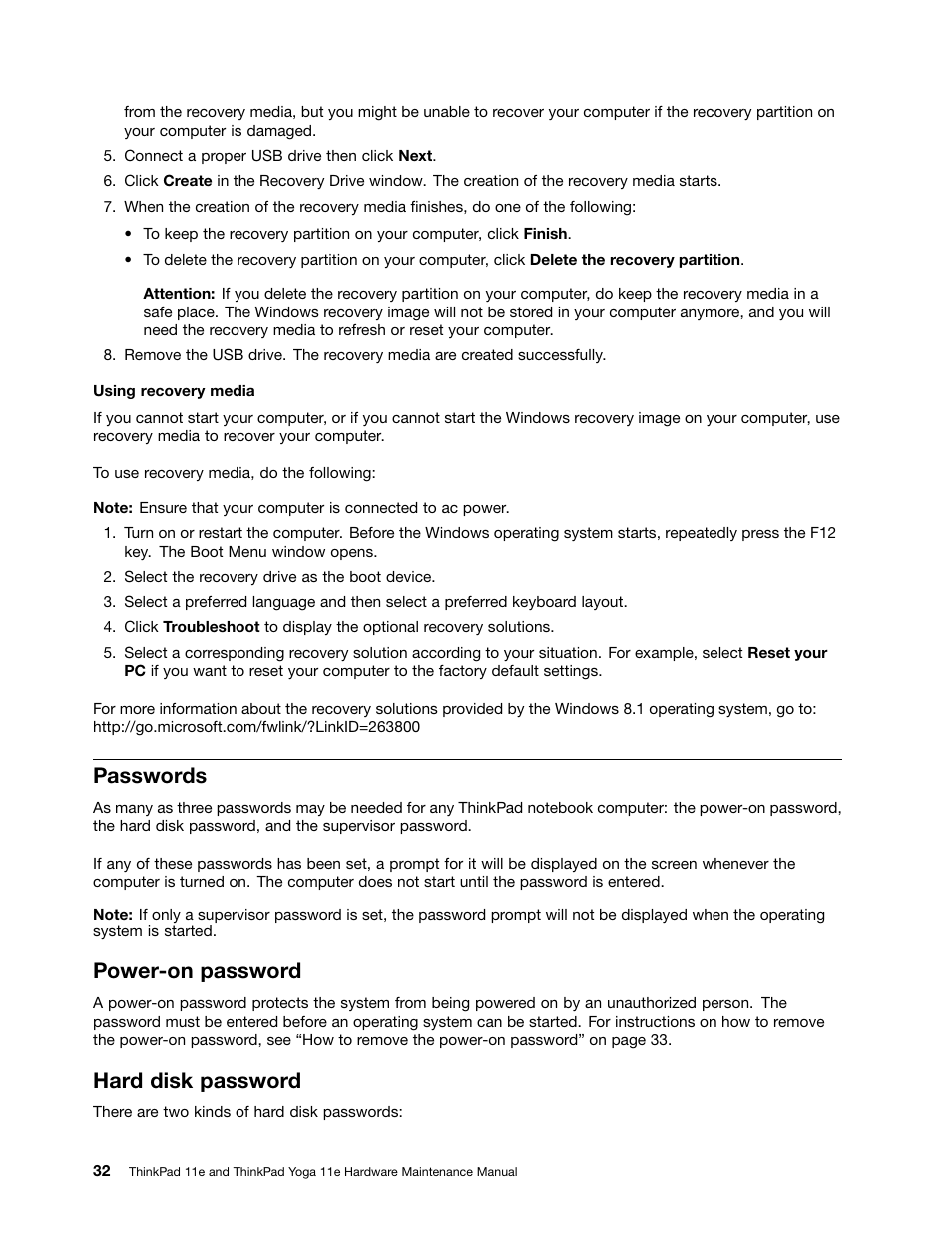 Passwords, Power-on password, Hard disk password | Lenovo ThinkPad 11e User Manual | Page 38 / 94