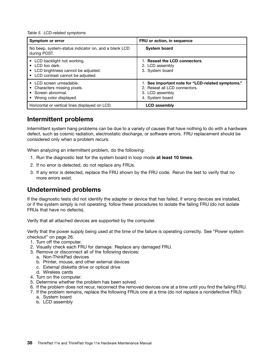 Intermittent problems, Undetermined problems | Lenovo ThinkPad 11e User Manual | Page 44 / 94