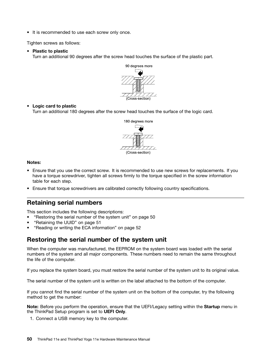 Retaining serial numbers, Restoring the serial number of the system unit | Lenovo ThinkPad 11e User Manual | Page 56 / 94