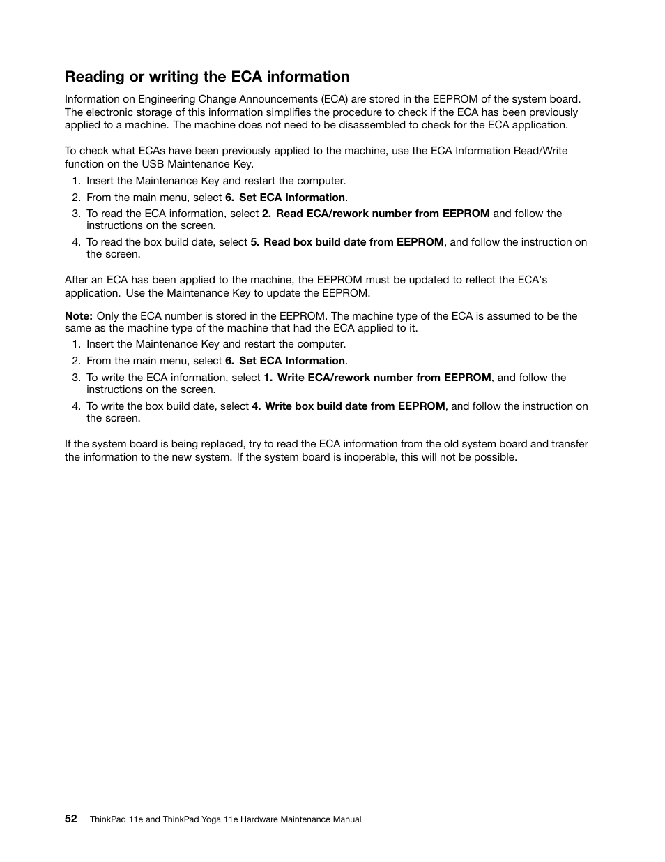Reading or writing the eca information | Lenovo ThinkPad 11e User Manual | Page 58 / 94
